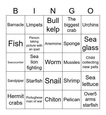 Bowling lab tidepooling bingo Card