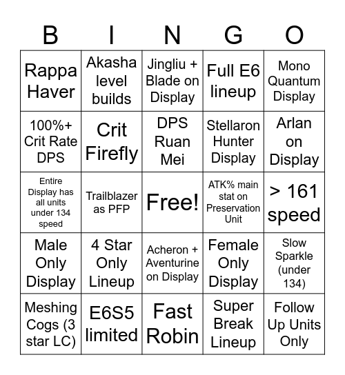 HSR RANDOM REVIEW BINGO Card
