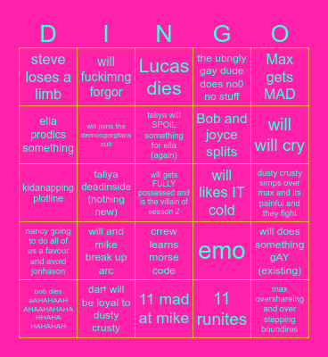 stranger things eposode 7 season 2 Bingo Card