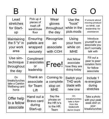 Peak Week Bingo! Bingo Card
