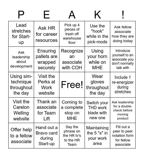 Peak Week Bingo! Bingo Card