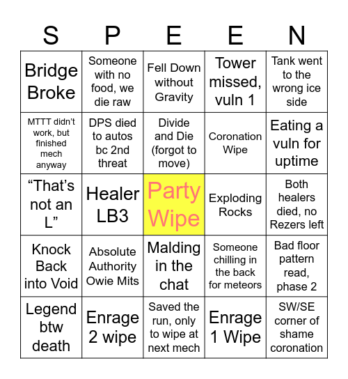 Spleen Surgery Bingo Card