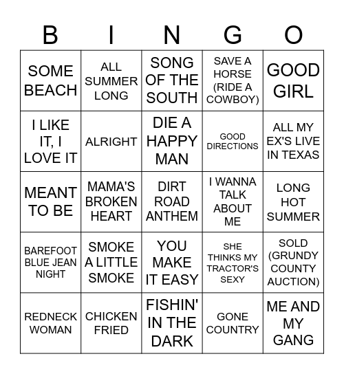 COUNTRY Bingo Card