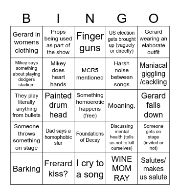 “Long Live:” The Black Parade Bingo Card