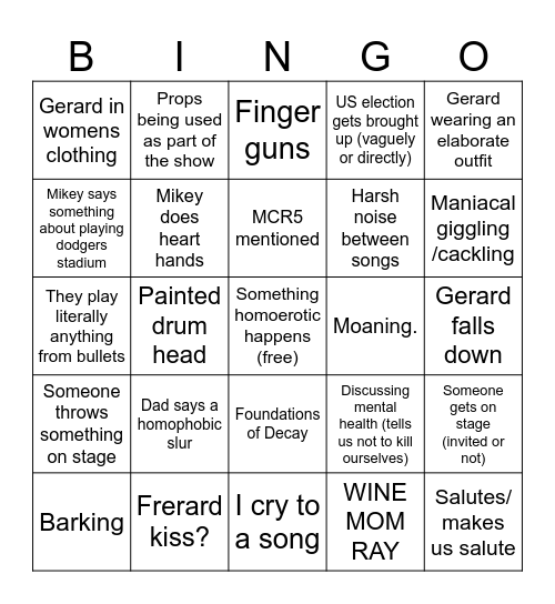 “Long Live:” The Black Parade Bingo Card