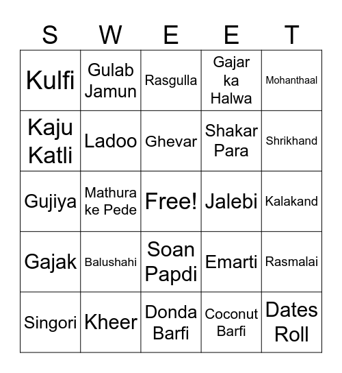 Diwali ki Mithaiyan... Bingo Card