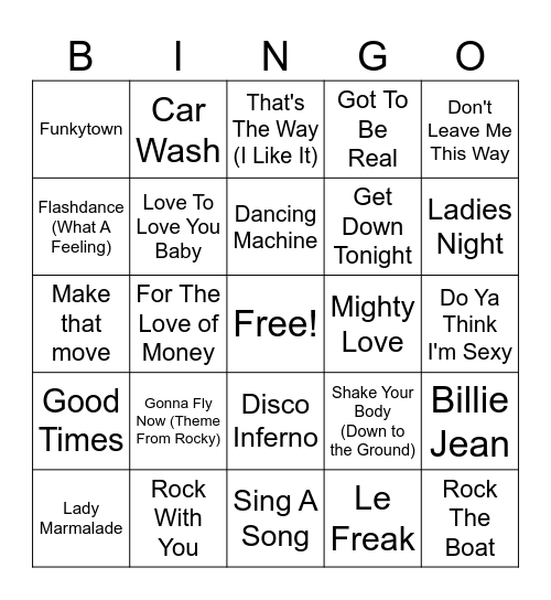 DISCO DANCE FEVER MIX Bingo Card