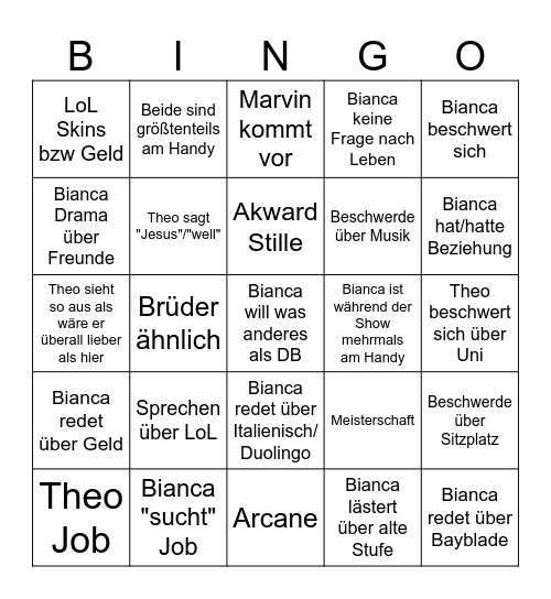 Comedy Nacht Bingo Card