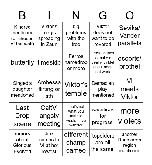 Arcane bingo Card