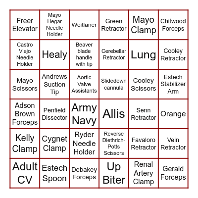 Instrument Bingo Card