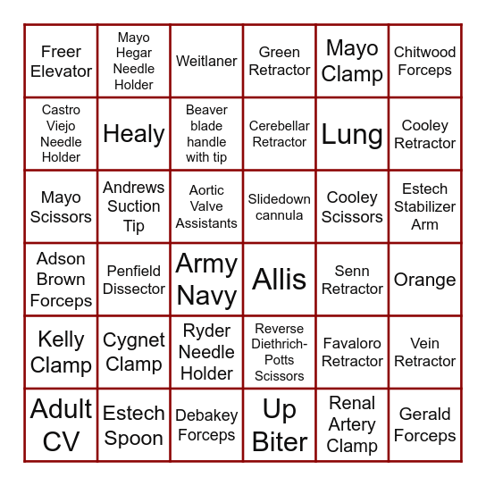 Instrument Bingo Card