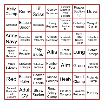 Instrument BINGO Card