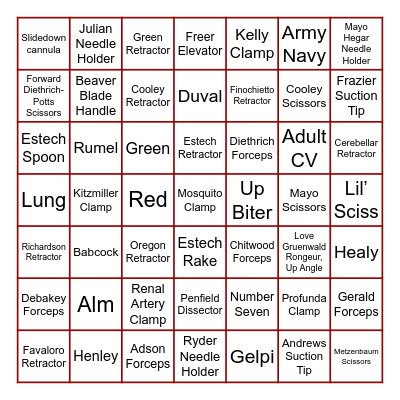 Instrument BINGO Card