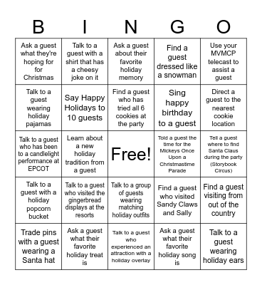 Mickey's Very Merry Christmas Party Bingo Card