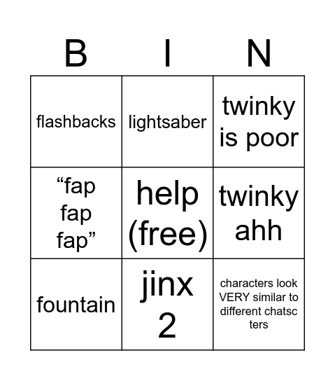 fwop Bingo Card