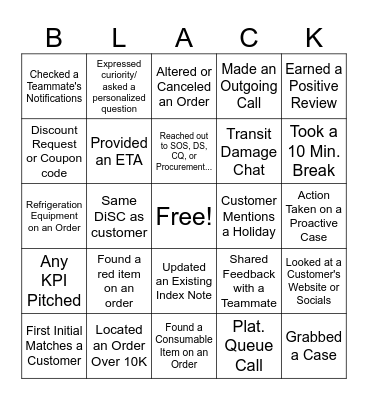 Black Friday Bingo Card