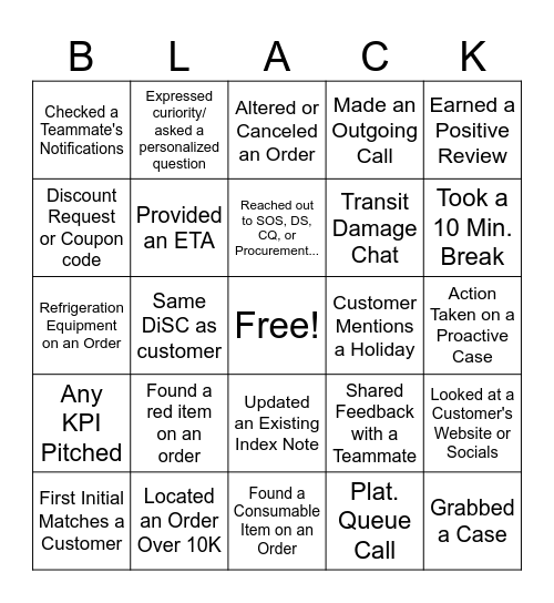 Black Friday Bingo Card