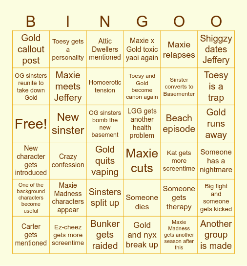 GB late Season 15 predictions Bingo Card