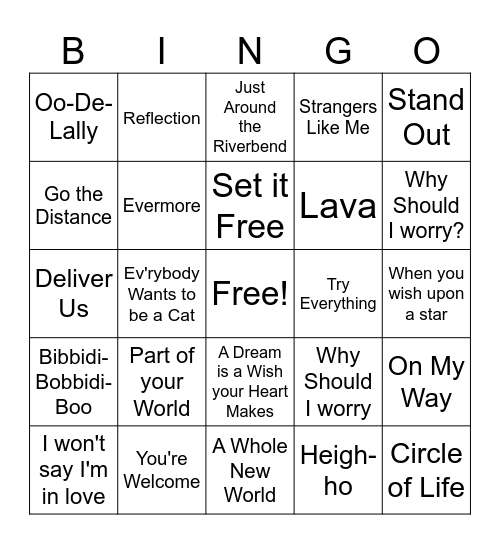 Disney Bingo Card