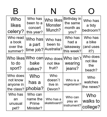 Ice Breaker Bingo! Bingo Card