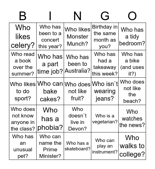 Ice Breaker Bingo! Bingo Card