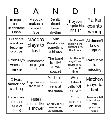 NPM band bingo Card