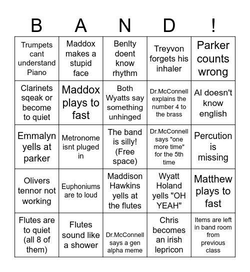 NPM band bingo Card