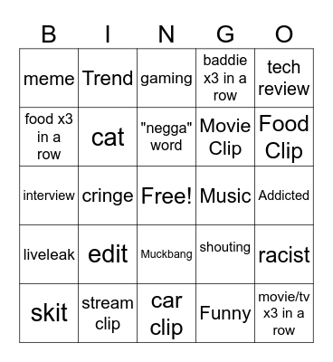 tiktok Bingo Card