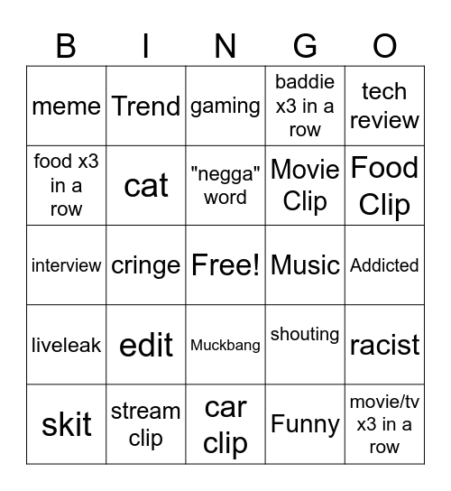 tiktok Bingo Card