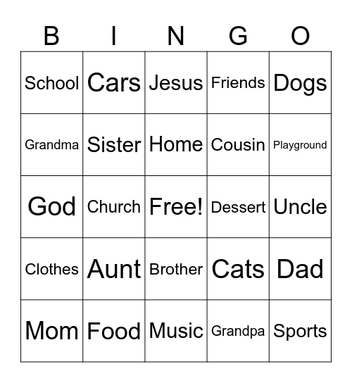 Thankfulness Bingo Card