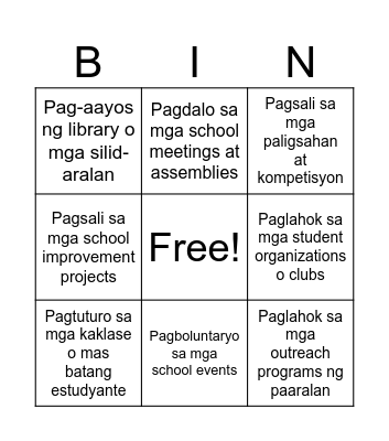 Pakikilahok at Bolunterismo Bingo Card