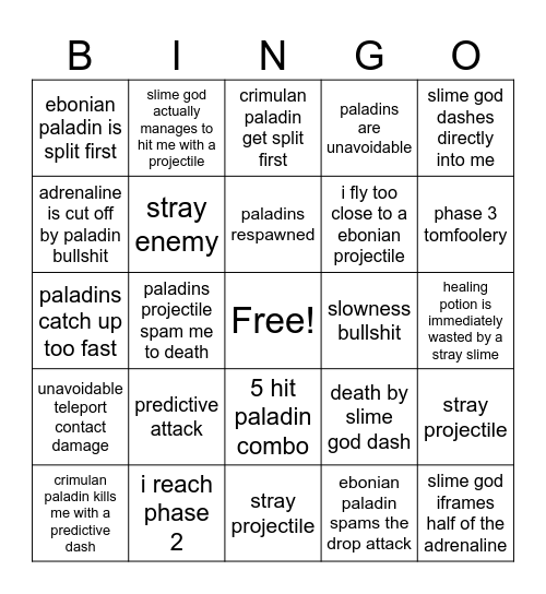 SLIME GOD Bingo Card