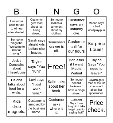 Friday Uranus Bingo Card
