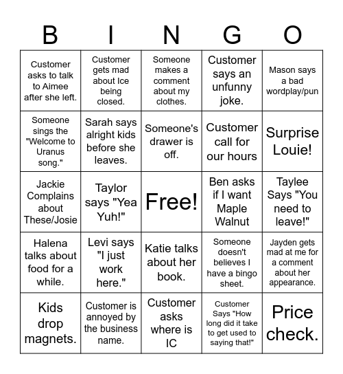 Friday Uranus Bingo Card