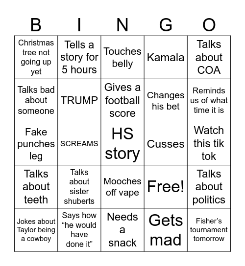 Chandler BINGO Card