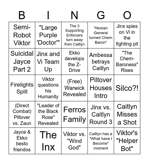 Arcane S2 Act 2 Bingo Card Bingo Card