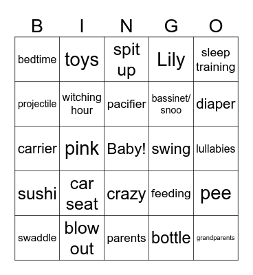 BABY SHOWER Bingo Card