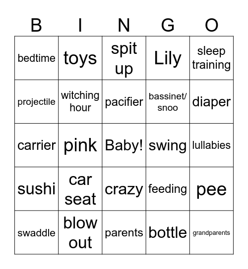 BABY SHOWER Bingo Card