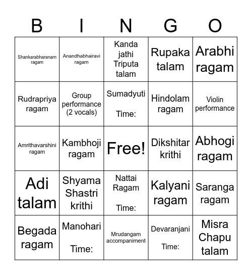 Morning Session - Bingo Card