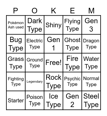 Pokemon Leaf Green Bingo Card