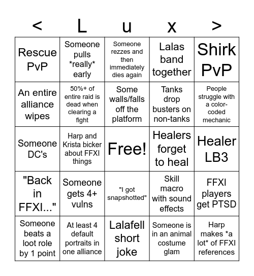 Lux Jeuno Bingo Card