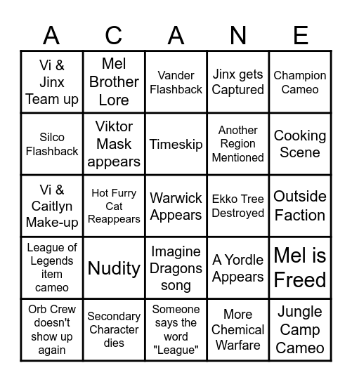 Arcane S2 Pt 2 Bingo Card