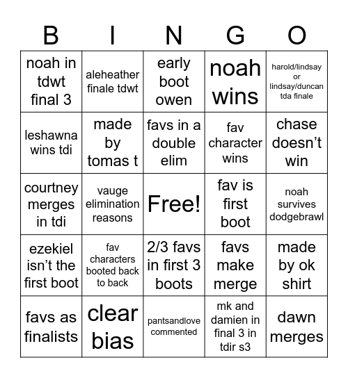 total drama my way bingo Card