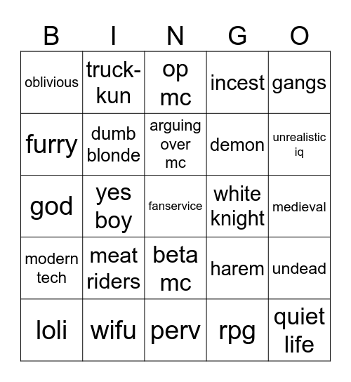 isekai pt2 Bingo Card