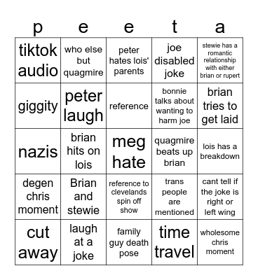 Family Guy Bingo Card