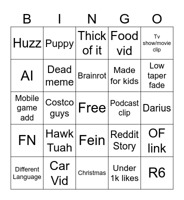TikTok bingo Card