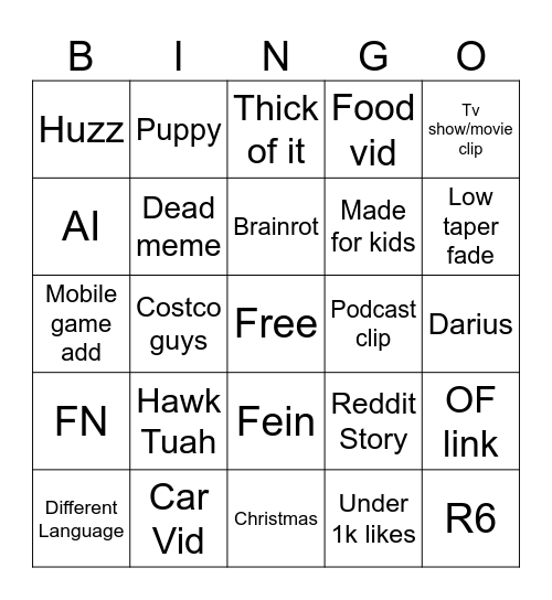 TikTok bingo Card