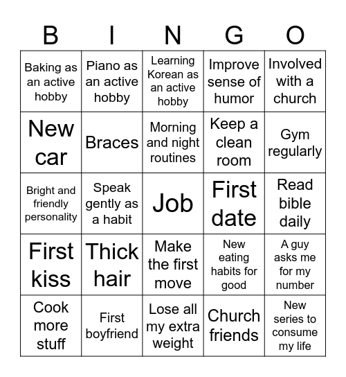 2025(/end of 2024) bingo for my life Bingo Card