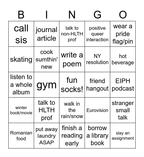 Week:____________________________ Bingo Card