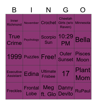Full Frontal (Lobe) Bingo Card